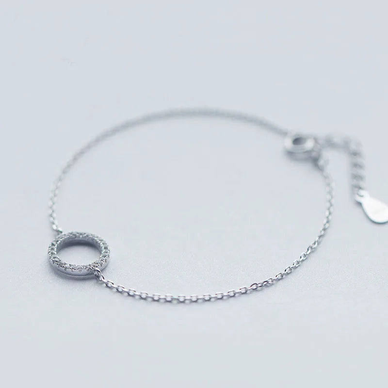 925 Sterling Silver Circle Bracelet Geometric Zircon Chain