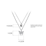 925 Silver Butterfly CZ Necklace Double Layer Clavicle Chain For Women