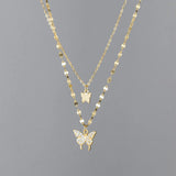 925 Silver Butterfly CZ Necklace Double Layer Clavicle Chain For Women