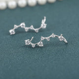 925 Silver Big Dipper Stud Earrings Cubic Zirconia Women's Fine Jewelry