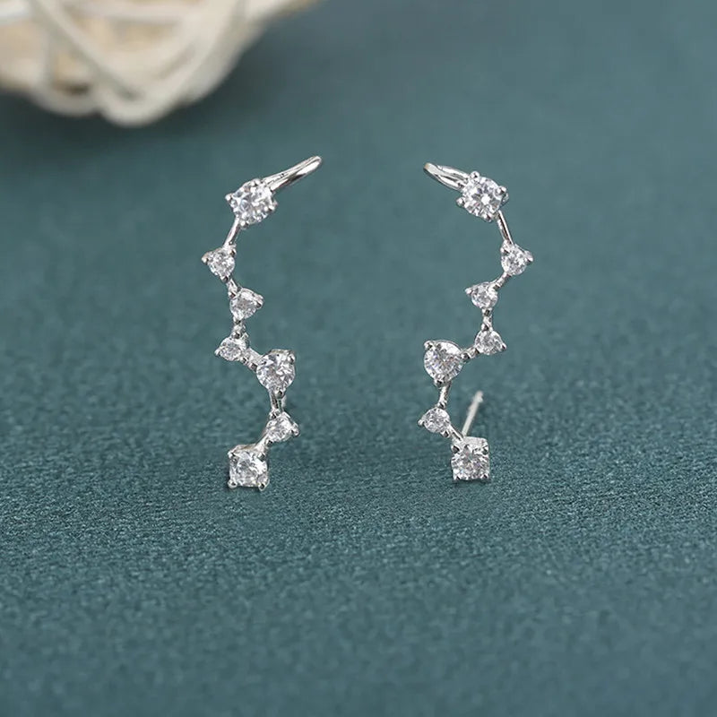 925 Silver Big Dipper Stud Earrings Cubic Zirconia Women's Fine Jewelry