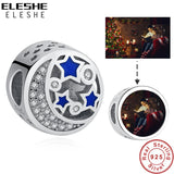 925 Sterling Silver Photo Bead Moon Star Round Charms Fit Bracelet DIY Jewelry