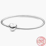 925 Silver Rose Buckle Round & Heart Bangle Bracelet Gift Women