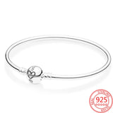 925 Silver Rose Buckle Round & Heart Bangle Bracelet Gift Women