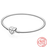 925 Silver Rose Buckle Round & Heart Bangle Bracelet Gift Women
