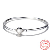 925 Silver Rose Buckle Round & Heart Bangle Bracelet Gift Women