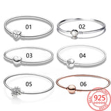 925 Silver Rose Buckle Round & Heart Bangle Bracelet Gift Women