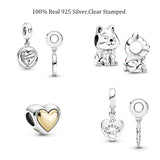 925 Sterling Silver Dog Charms Heart Dangles Beads Bracelets Bangle