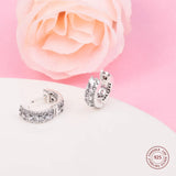 925 Silver Double Band Pave Hoop Earrings Clear CZ