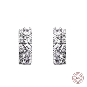925 Silver Double Band Pave Hoop Earrings Clear CZ