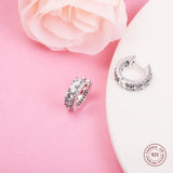 925 Silver Double Band Pave Hoop Earrings Clear CZ