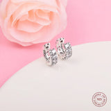925 Silver Double Band Pave Hoop Earrings Clear CZ