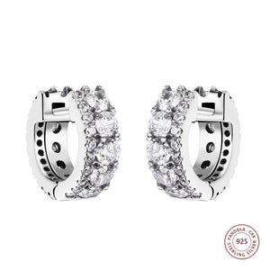 925 Silver Double Band Pave Hoop Earrings Clear CZ