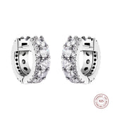 925 Silver Double Band Pave Hoop Earrings Clear CZ