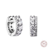 925 Silver Double Band Pave Hoop Earrings Clear CZ
