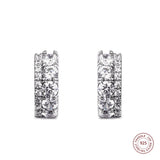 925 Silver Double Band Pave Hoop Earrings Clear CZ
