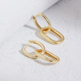 925 Sterling Silver Double Square Drop Earrings 18K Plated