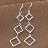 925 Silver Three Squares Drop Dangle Earrings Wedding Jewelry