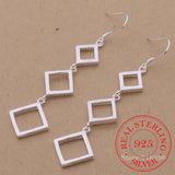 925 Silver Three Squares Drop Dangle Earrings Wedding Jewelry
