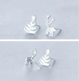925 Sterling Silver Geometric Cat Ghost Tree Ballet Feather Stud Earrings