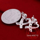 925 Silver Heart Stud Earrings Zircon Women Wedding Jewelry