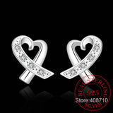 925 Silver Heart Stud Earrings Zircon Women Wedding Jewelry