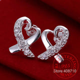 925 Silver Heart Stud Earrings Zircon Women Wedding Jewelry
