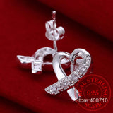 925 Silver Heart Stud Earrings Zircon Women Wedding Jewelry