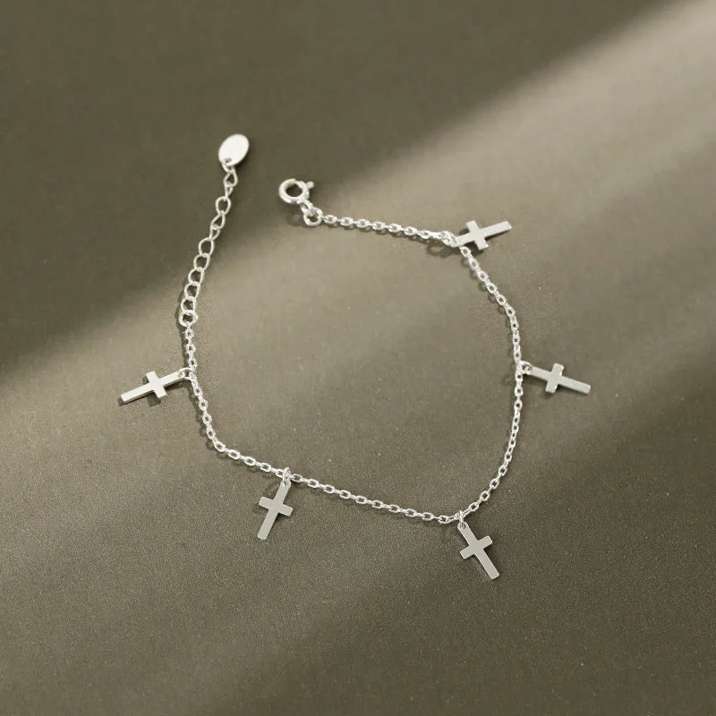 925 Sterling Silver Double Layer Cross Bracelet Gift