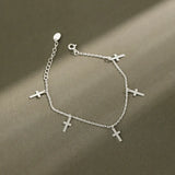 925 Sterling Silver Double Layer Cross Bracelet Gift