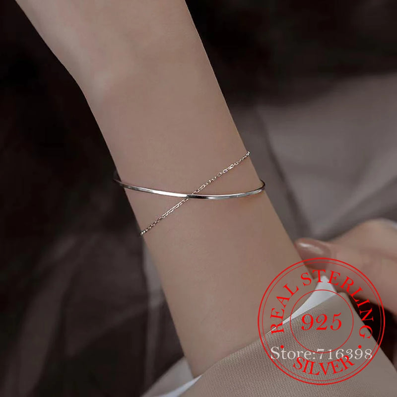 925 Sterling Silver Double Layer Bracelets For Women