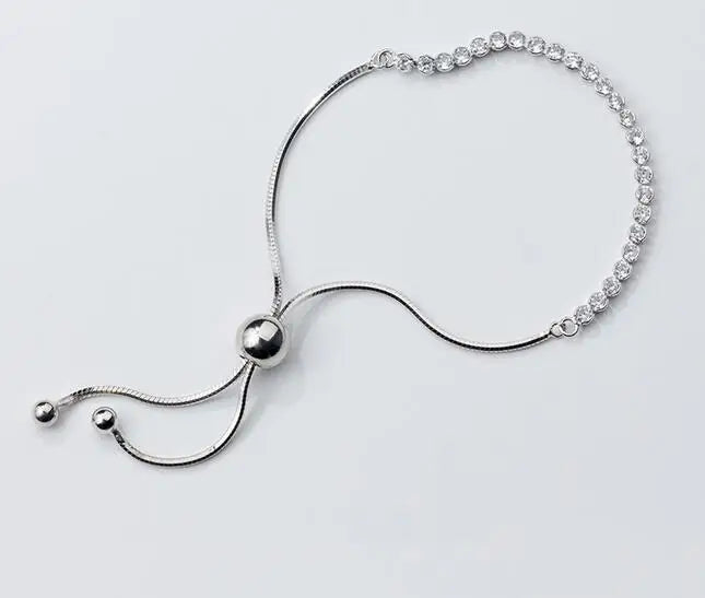 925 Sterling Silver 3mm Beads Charms Chain Bracelet