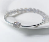 925 Silver Moonstone Birthstone Cuff Bracelet with FLOWER Charms