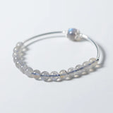 925 Silver Moonstone Birthstone Cuff Bracelet with FLOWER Charms