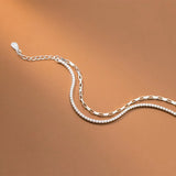 925 Silver Double Rows Oval Square Chain & CZ Tennis Bracelet