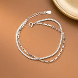 925 Silver Double Rows Oval Square Chain & CZ Tennis Bracelet