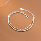 925 Silver Double Rows Oval Square Chain & CZ Tennis Bracelet