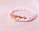 925 Silver Rose & Strawberry Quartz Bracelet