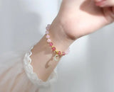925 Silver Rose & Strawberry Quartz Bracelet
