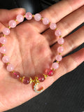 925 Silver Rose & Strawberry Quartz Bracelet