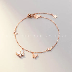 925 Silver Shell Pearl Butterfly CZ Bracelet