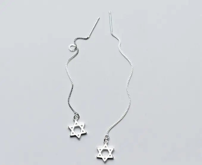 925 Silver Star of David Hebrew Shield Threader Earrings