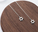 925 Silver Star of David Hebrew Shield Threader Earrings
