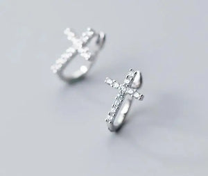 925 Silver CZ 4A+ Cross Clip Earrings C-E7090
