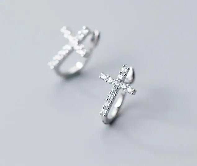 925 Silver CZ 4A+ Cross Clip Earrings C-E7090