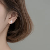 925 Silver CZ 4A+ Cross Clip Earrings C-E7090