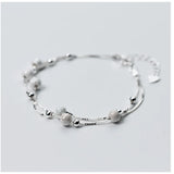 925 Sterling Silver Bracelet Brushed & Polished Round Beads LS764