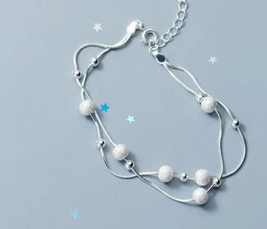 925 Sterling Silver Bracelet Brushed & Polished Round Beads LS764