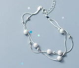 925 Sterling Silver Bracelet Brushed & Polished Round Beads LS764