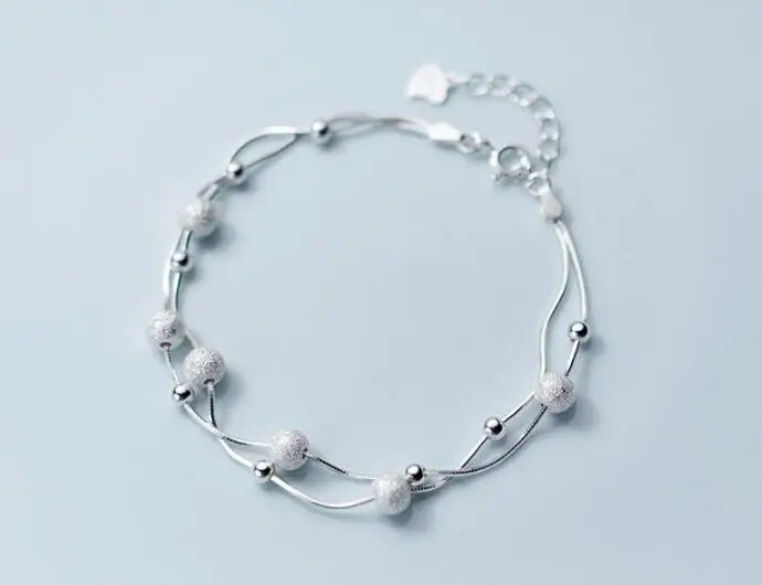 925 Sterling Silver Bracelet Brushed & Polished Round Beads LS764